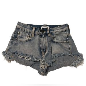 Matisse Washed Blue Frayed Denim Cutoff Shorts
